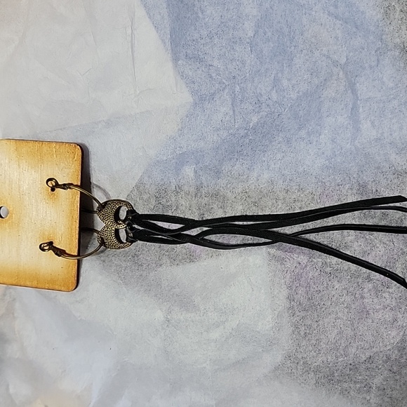 Keep It Gypsy Leather Tassels Dangle Earrings Long Black Rustic Circle Hoops - Picture 8 of 9